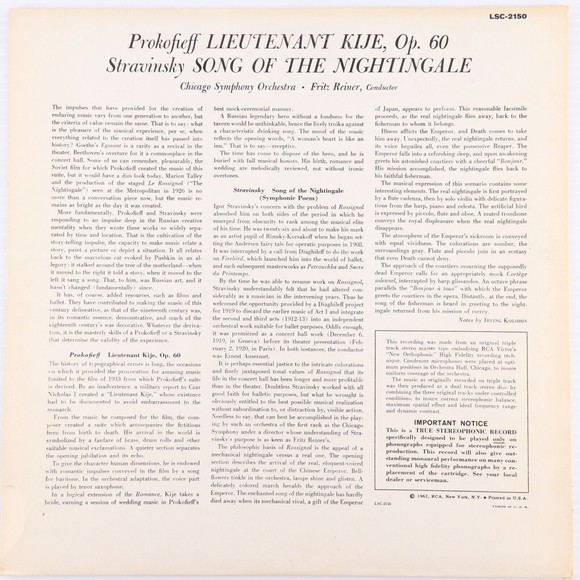 Prokofieff/Stravinsky/Reiner Lieutenant Kije/Song Of The Nightingale LP Record - Picture 2 of 12